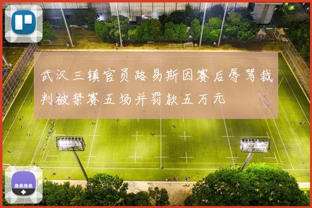 武汉三镇官员路易斯因赛后辱骂裁判被禁赛五场并罚款五万元